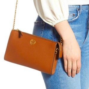 Tory Burch Mini Leather Everly Crossbody Bag- light umber